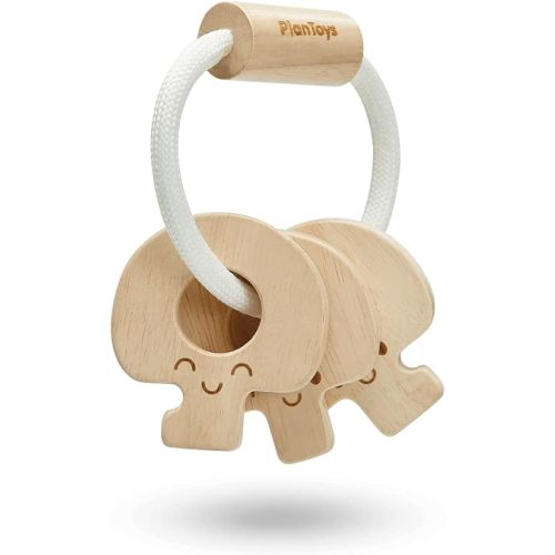 PlanToys Wooden Baby Key Rattle and Teether in Natural (5267) | Sustainably Made from Rubberwood and Non-Toxic Paints and Dyes |PlanNatural Classic Wooden Toy Collection