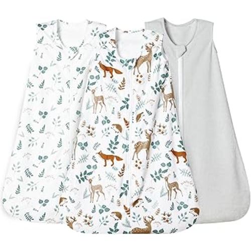 david's kids 3 Pack Warm Micro Fleece Baby Sleep Sack 0-6 Months, Soft Baby Wearable Blankets with 2-Way Zipper, Comfy Winter Sleeping Bags for Infant Newborn Boys Girls, Small Size, Animal Forest