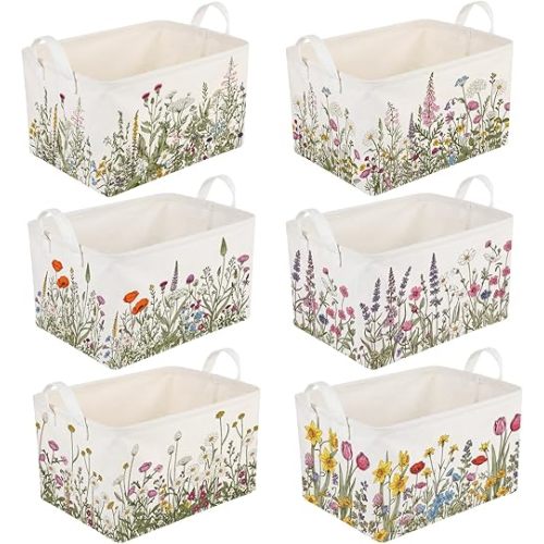 CHENGU 6 Pack Flower Storage Bins Collapsible Wildflower Basket with Handle