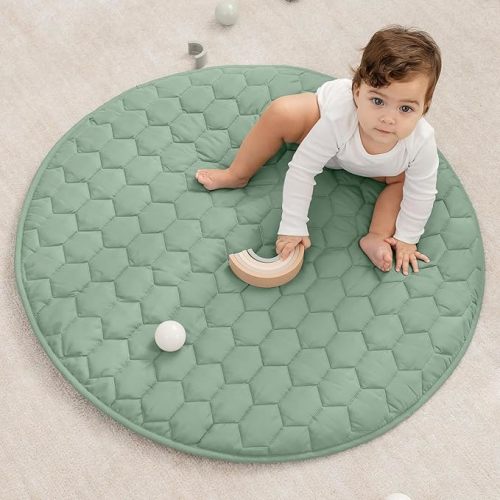 Comfy Cubs Round Kids Play Mat Small 36in Baby Floor Mat - Fern | Soft Quilted Baby Mat for Floor with Non-Slip Bottom - Easy to Clean, Comfortable & Durable Designed Play Mat Baby