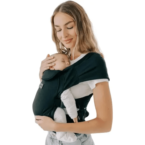 Tushbaby Pearl Wrap Baby Carrier for Newborns 8–20 lbs, Hands-Free Ergonomic Infant Carrier with Storage, Bottle & Wipe Holder, Adjustable Soft Fabric, Black