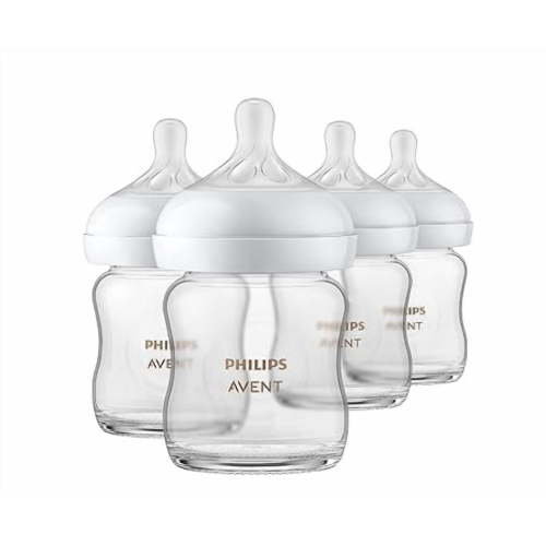 Philips AVENT Glass Natural Baby Bottle with Natural Response Nipple, Clear, 4oz, 4pk