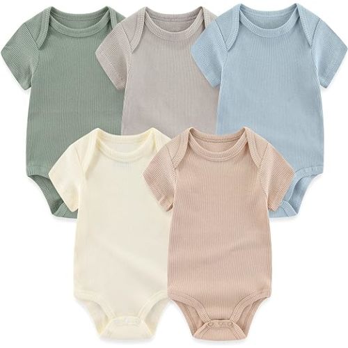 Newborn Baby Short Sleeve Bodysuit Cotton One-Piece Baby Clothes 5-Pack, 0-12 Months