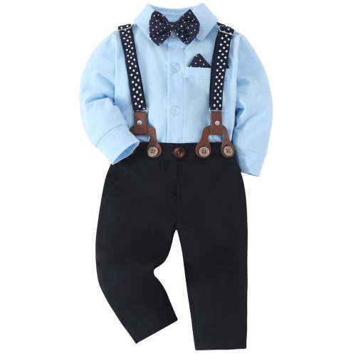 CARETOO Baby Boy Clothes Infant Formal Outfit Set Cotton Fabric Shirt Bowtie Suspender Pants 0-24M