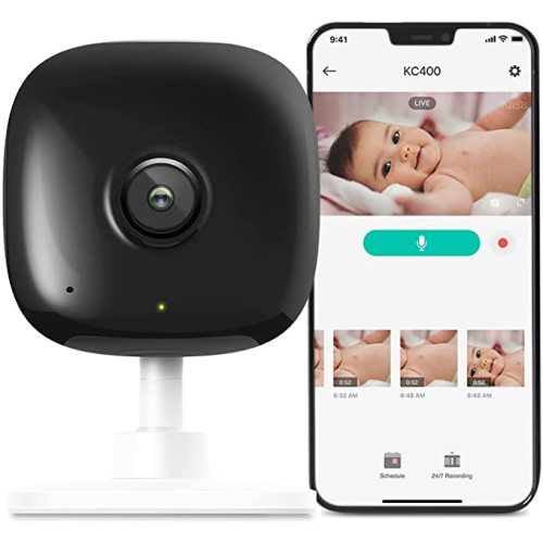 Kasa 2K+ Indoor Wired Security Camera - Works as a Baby Monitor & Pet Camera, Person/Motion/Baby Cry Detection, 2-Way Audio, Night Vision, Subscription-Free Local Storage or Optional Cloud, KC400