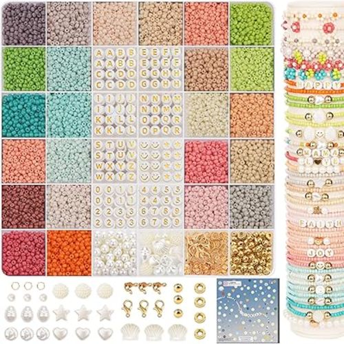 3mm Glass Seed Beads for Bracelets Making Friendship Bracelet Making Kit for Girls 24 Colors Bead Bracelet Kit Beads for Jewelry Making Kit DIY Arts Crafts Gifts Ages 6-12