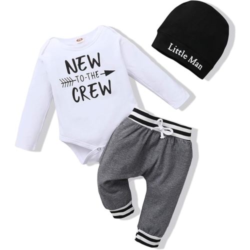 Newborn Infant Baby Boy Clothes Fall Winter Outfits New to The Crew Outfit Toddler Baby Boy Clothes Set