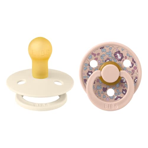 BIBS x Liberty Colour Pacifier, 0-6 Months, 2-Pack, Round, Eloise Blush | Natural Rubber | Size 1 | BPA-Free | Made in Denmark | High Nipple Acceptance | Airflow Holes | Comfort Shield