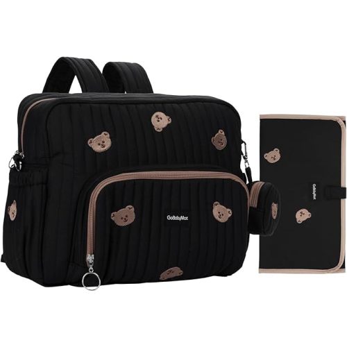 Diaper Bag Backpack, Medium Maternity baby bag & Changing Pad, Insulated Pockets, Stroller Straps & Pacifier Case (Medium - Black Bears)