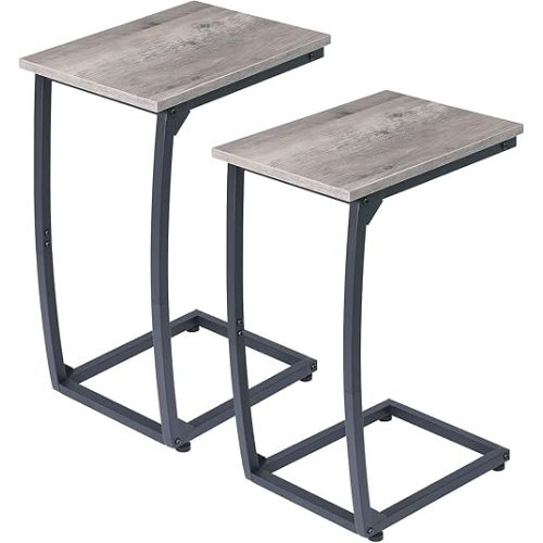 C Shaped End Table Set of 2, Side Table for Couch,Curved Support Legs, Slide Under Couch Table for Sofa, TV Tray Table for Living Room Bedroom(Lvory)