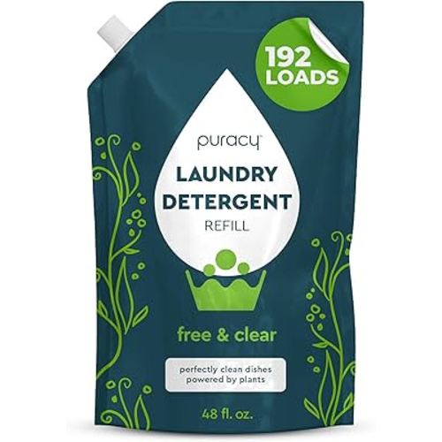 Puracy Laundry Detergent Refill - Enzyme-Powered Liquid Detergent Concentrate, Natural Laundry Detergent Seen on TikTok, Non-Toxic (Free & Clear, 48 fl oz, 192 Loads)