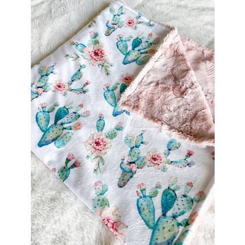 Minky Watercolor Cactus Baby Crib Blanket, Floral Cactus Crib Sheet, Floral Cactus Nursing Pillow Cover, Boho Western Changing Pad Cover