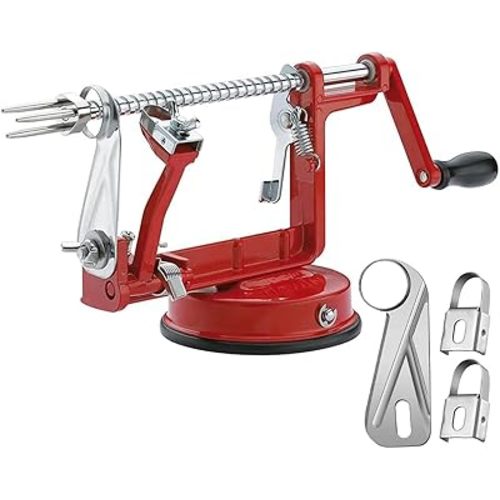 Apple Peeler Corer, Long lasting Chrome Cast Magnesium Alloy Apple Peeler Slicer Corer with Stainless Steel Blades and Powerful Suction Base for Apples and Potato(Red)