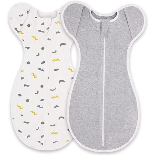 Swaddle Newborn Age 0-3 Months, 2-Pack Newborn Swaddle Sack with 2 Way Zipper, 100% Cotton Arms Up for Newborns, Arms Out, 0.5 Tog Baby Sleep Sack 0-3 months