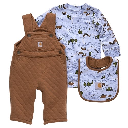 Carhartt® Infant Long Sleeve Bodysuit, Quilted Fleece Overall and Food Bib Set, Carhartt® Brown - CG8878-D15