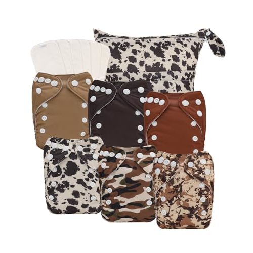 babygoal Newborn Cloth Diapers Pack of 13 for 5-12lbs Preemie Girl, Cloth Diaper Covers 6 Pack with 6pcs Inserts and Wet Bag, Reusable Washable & Waterproof, 6SFN56-SMB-B