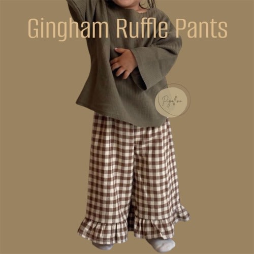 Gingham Ruffle Pants for Girls | Baby & Toddler Check Pants | Elastic Waist | Cute Ruffle Hem Pants