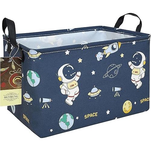 HUNRUNG Rectangle Storage Basket Cute Canvas Organizer Bin for Pet/Children Toys, Books, Clothes Perfect for Rooms/Playroom(Rec-Blue Space Astronaut)