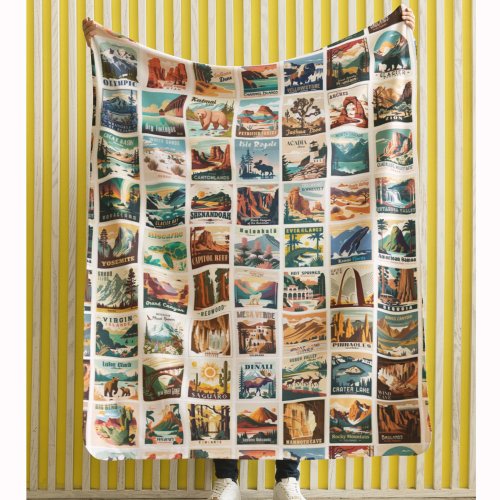63 National Parks Vertical Sherpa Fleece Blanket, Camp Blanket, Camping Gift RV Accessories for Inside Out Door Lover Gift Nature Lover Gift