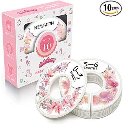 Baby Closet Size Dividers for Clothes - Set of 10 from Newborn to Toddler and 2 Blanks with Colored Box- Flower Designs Baby Closet Organizer for Nursery - Baby Clothes Organizer for Girl - [Floral]