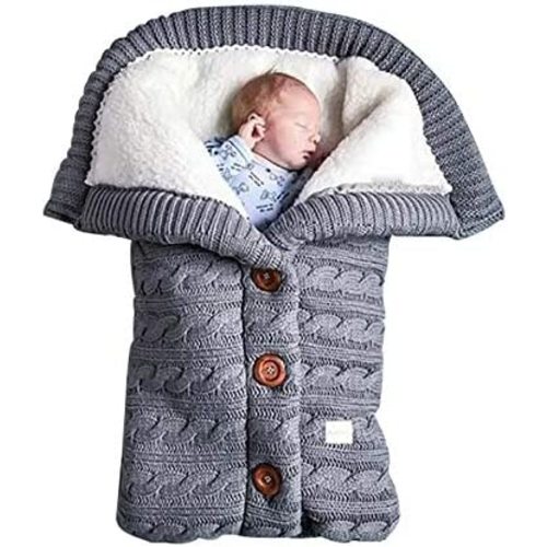 insular Warm Baby Sleeping Bag Envelope Winter Kid Sleepsack Footmuff Stroller Knitted Sleep Sack Newborn Knit Wool Swaddling Blanket (Gray)