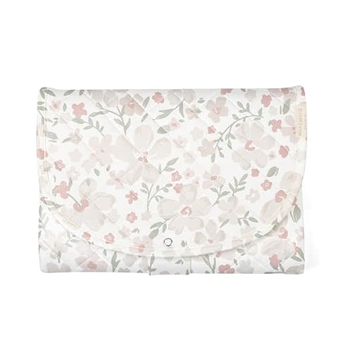 Makemake Organics Organic Portable Changing Pad GOTS Certified Organic Cotton Fill Portable Diaper Changing Mat Diaper Clutch Changing Station Kit Compact Travel Pad (33"x34", Blossom)