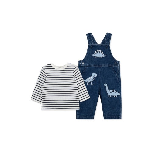 Dino Stripe Long Sleeve T-Shirt & Overalls Set