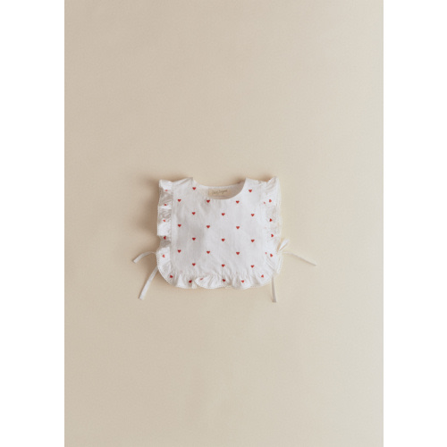 Leia Bib - White Pattern / Red Embroidery