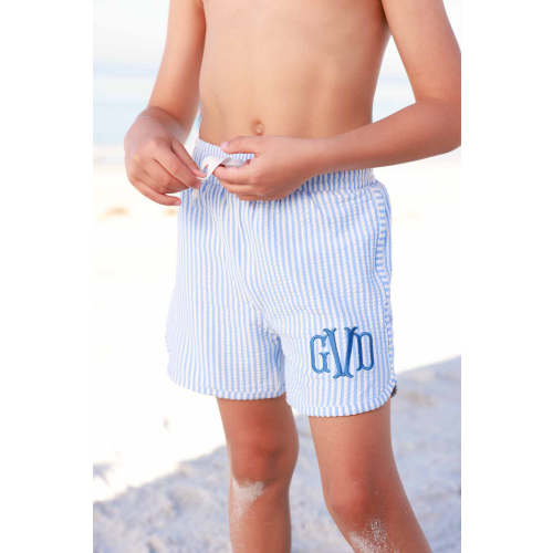 Boy's Swim Trunks | Seersucker Blue
