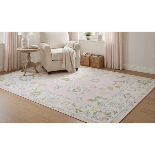 5X7 Addison ADD04 Pink/Green Machine-Washable Printed Area Rug