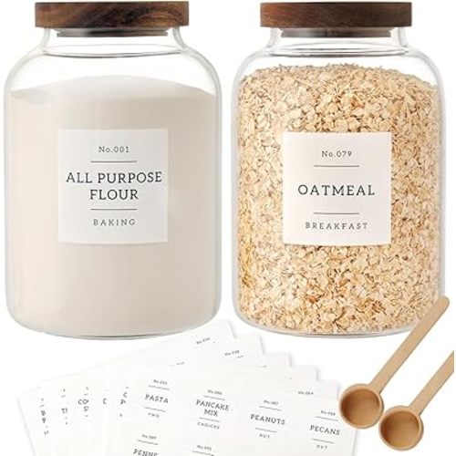 2 PCS Large Glass Jar with Airtight Lid, Glass Food Storage Jars for Tea,Spice,Cereal, Egg,Flour,Coffee and More(70 FL OZ/2000 ml)