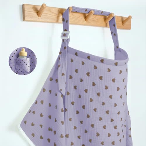 MUGVELL Muslin Nursing Covers for Breastfeeding, Arch Neckline Breast Feeding Covers for Women, Moms Privacy Breathable Summer Nursing Apron, 43.3" x 25.6" Soft Feeding Cover (Violet Purple Heart)