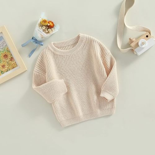 Baby Girl Boy Knit Sweater Blouse Pullover Sweatshirt Warm Crewneck Long Sleeve Tops for Infant Toddler - Cream - 3-4T