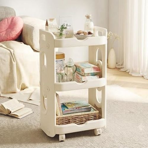 3-Tier Slim Rolling Cart with Wheels - Mobile Storage Organizer for Small Spaces, Perfect for Living Room, Kitchen, Bathroom | Holds Books, Toys, Snacks - Easy Assembly, White