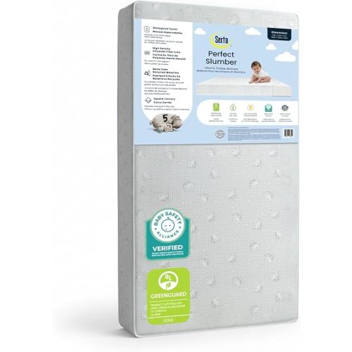 Serta Perfect Slumber Dual Sided Crib and Toddler Mattress - Waterproof - Hypoallergenic - Premium Sustainably Sourced Fiber Core -GREENGUARD Gold Certified (Non-Toxic) -7 Year Warranty - Made in USA
