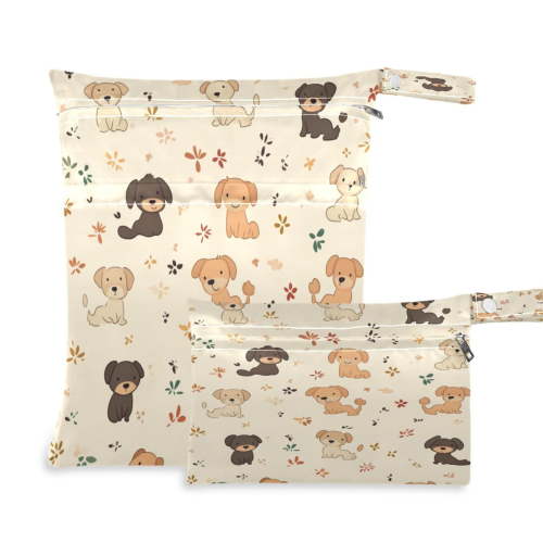 2 PCS Wet Dry Bags for Baby Cloth Diapers Reusable Waterproof Wet Bags for Stroller, Travel & Gym Dog