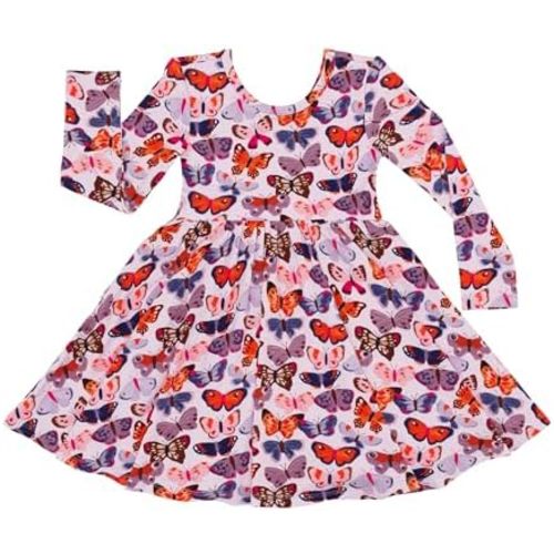 Little Sleepies Long Sleeve Twirl Dress for Girls - Viscose from Bamboo Toddler Dresses w/Pockets & Tagless Comfort