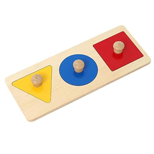 Adena Montessori Colorful Multiple Shape Puzzles Toys for 6-12 Months 1 Year Old Toddler Babies First Shapes Geometric Jumbo Knob Wooden Puzzle Color Sorter (3 Pieces)