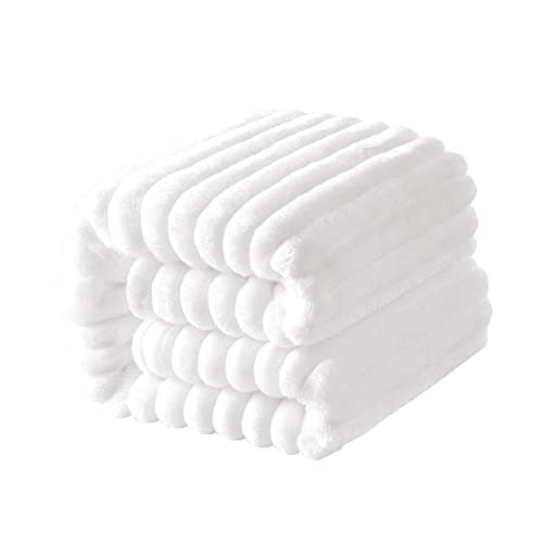 NTBAY Plush Flannel Baby Blanket, Soft and Warm Toddler Blanket with Striped Texture for Stroller, Crib, Travel, 30x40 Inches, White