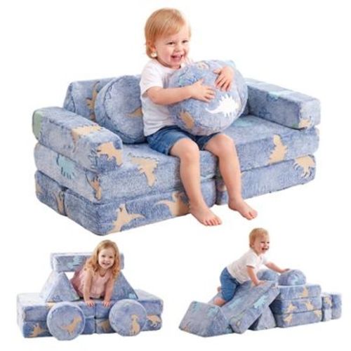 Modular Kids Play Couch – Soft Flannel Children's Sofa for Playroom & Kids Seating – Compact, Comfortable, Glow-in-the-Dark – for Toddlers – Blue