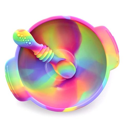 Amazon.com: PrimaStella Unbreakable Silicone Non-Slip Bowl and Chew Spoon Set for Babies and Toddlers (Rainbow Swirl) : Baby