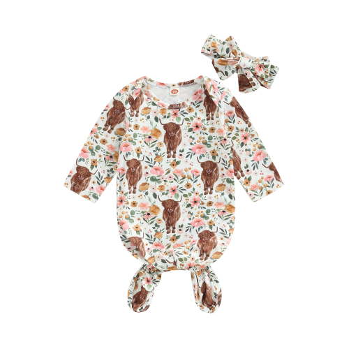 Bagilaanoe Newborn Baby Girls Boys Sleeping Bag Floral Print Long Sleeve Knotted Wearable Blanket 3M 6M Infant Wrap Swaddle + Headband