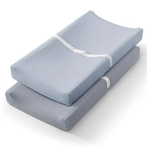 Blissful Diary Muslin Changing Pad Cover for Baby Girls, Ultra Soft Breathable Cotton, Baby Diaper Change Table Pad Covers, 2Pack (Blush Bunny & Dusty Pink)