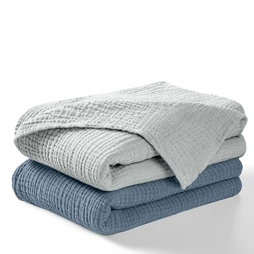 Dreamology Muslin Swaddle Blankets Set,Receiving Blanket for Baby Girl,Boy | 100% Cotton,Soft & Breathable Muslin Blanket,Swaddling blankets for newborn,44 x 44 Large Swaddle Blanket,2 Pack | Gray,Blue