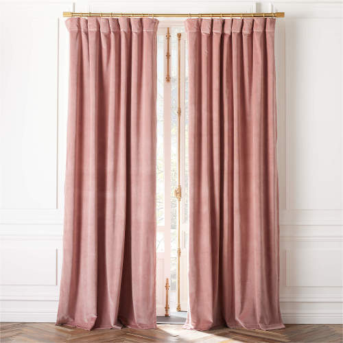 CB2 Smoked Mauve Organic Cotton Velvet Window Curtain Panel 48"X84''