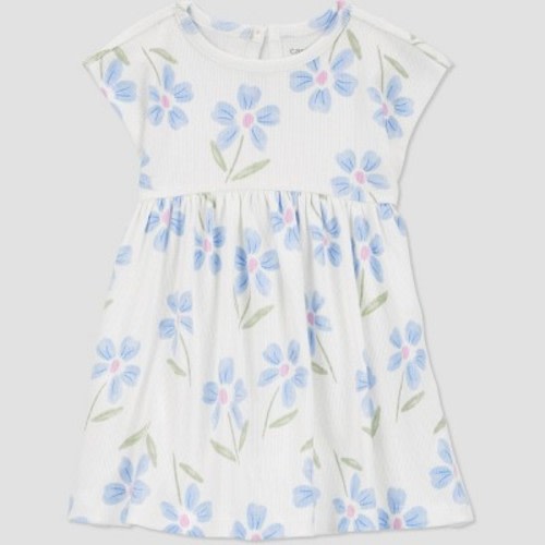 Carter's Just One You®️ Baby Girls' Floral Printed Dress Set - White 9M: Cotton Elastane A-Line, Crew Neck
