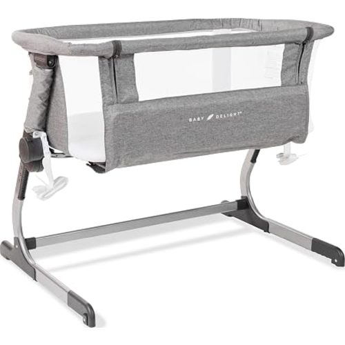 Baby Delight Beside Me™ Dreamer Bassinet, Organic Oat | 6-Position Height Adjustment, Mesh Wall for Air Flow & Visibility, Zip Down Beside Panel, 100% GOTS Certified Organic Cotton