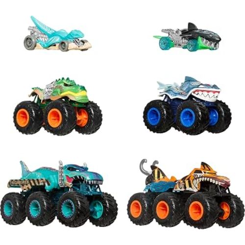 Hot Wheels Monster Trucks Sharks vs. Dinos Multipack, 8 Toy Vehicles