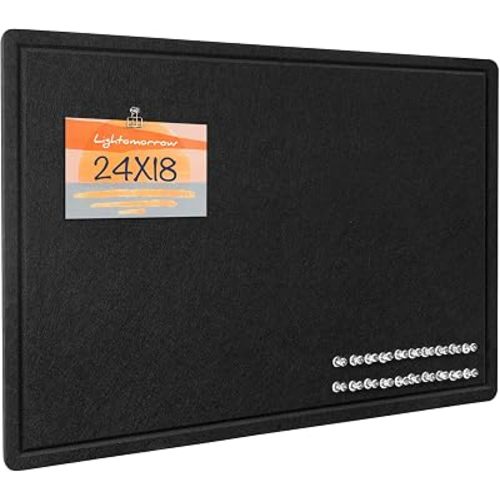 Lightomorrow Bulletin Board, 60 x 45 cm Decorative Felt Pin Board, Vision Cork Board Alternative for Wall, Foldable Photo Board with 20 Pushpins - Black