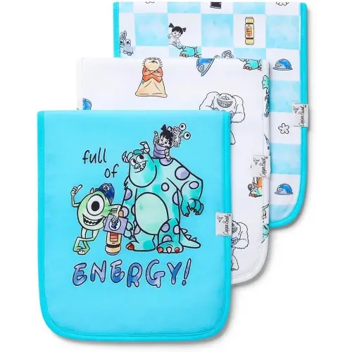 Copper Pearl Premium Baby Burp Cloths - 3-Pack Large Cotton Burp Cloths, Extra Soft Spit Up Rags with 3 Absorbent Layers, Perfect for Baby Boy and Baby Girl Gifts (21" x 10" Size, Monsters Inc Medley)